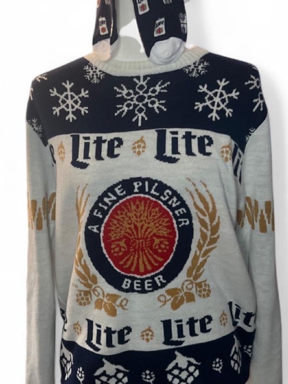 Lite Beer Logo Crewneck Sweater - Cream, Navy & Gold